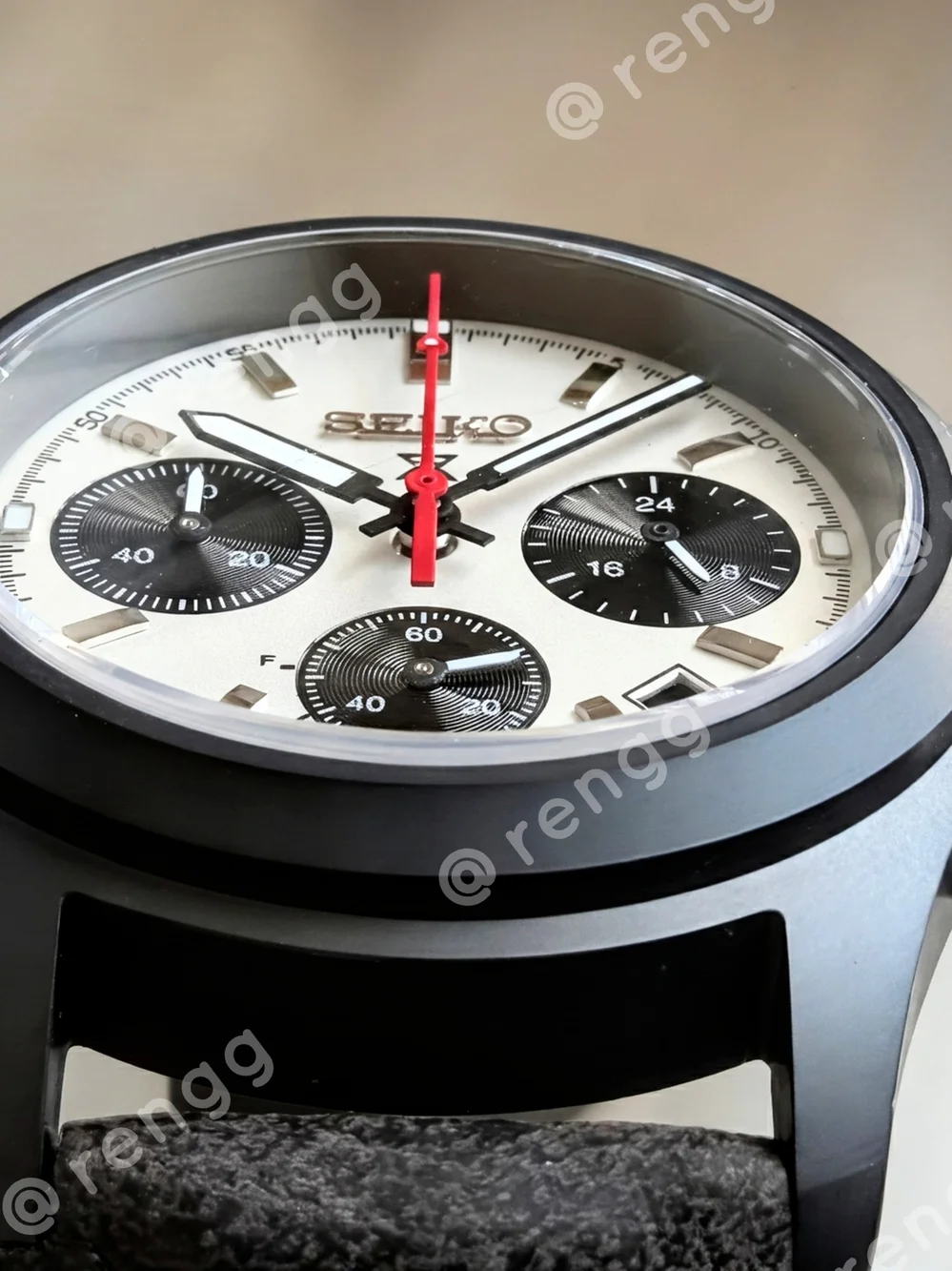 39mm Seiko Men’s Black Case Panda Chronograph Mod Watch Sapphire